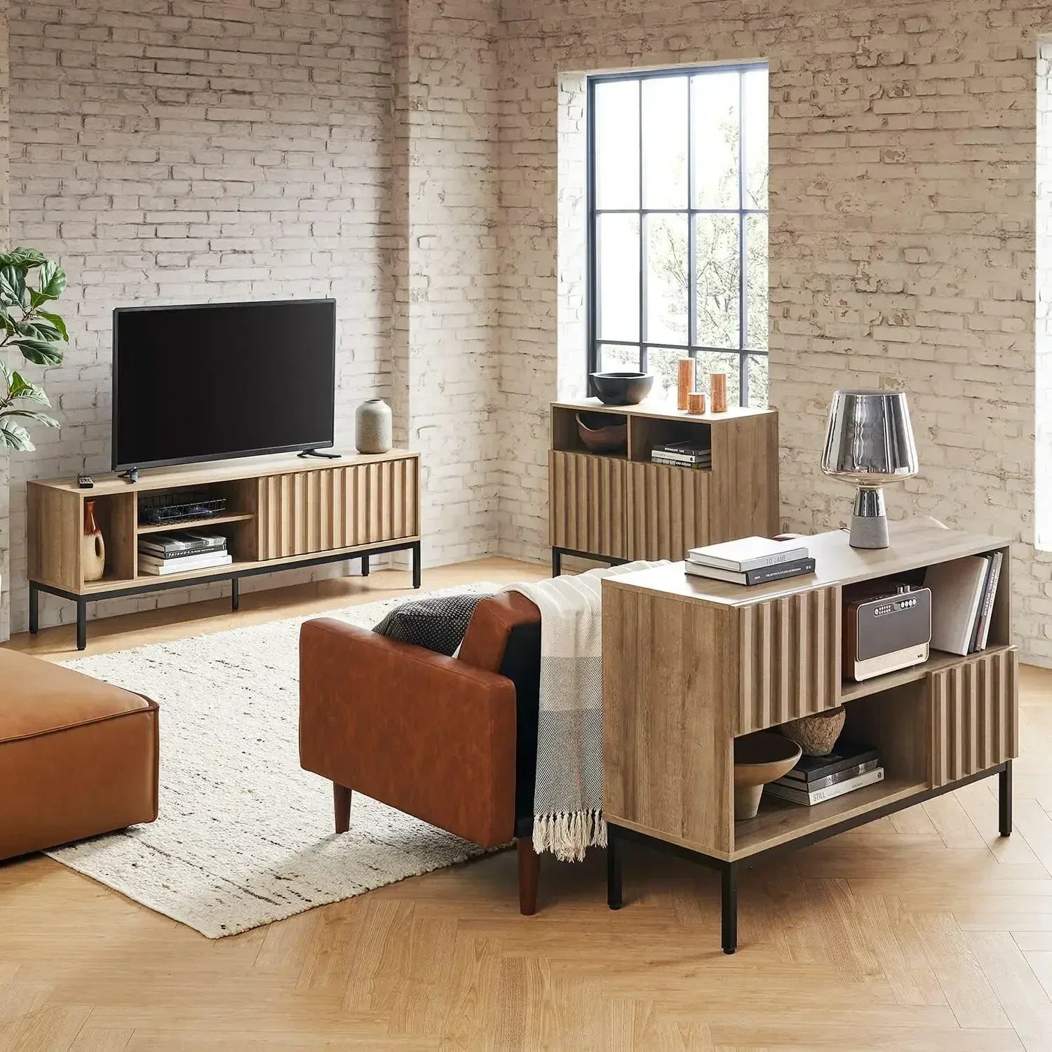 خزانة تخزين XMSJ-Norwin، خزانة جانبية بوفيه صناعية ريفية حديثة، وحدة تحكم Accent Credenza، أبواب لوحة مخددة، Sh قابلة للتعديل