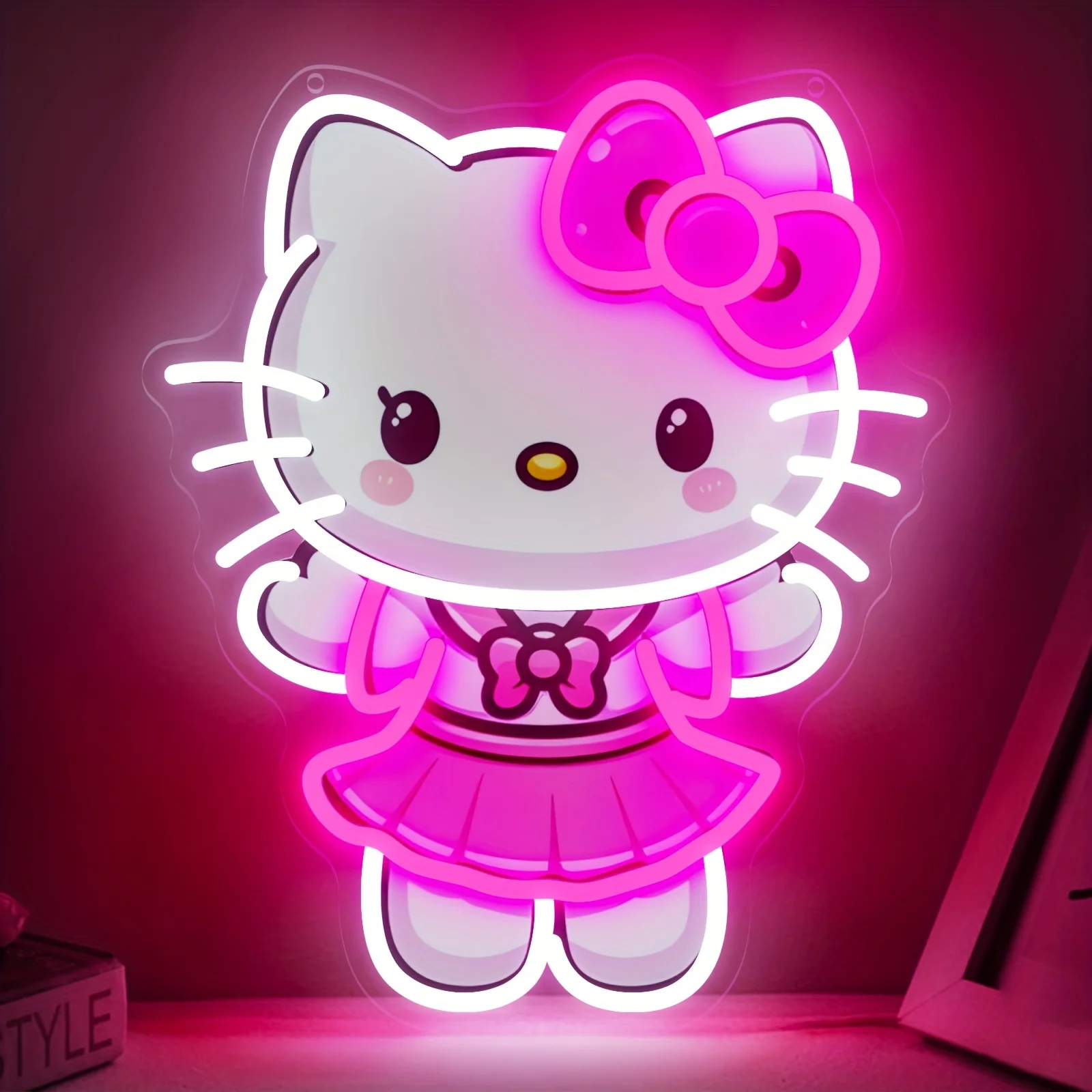 

Светодиодная неоновая вывеска Hello Kitty, ночник для декора спальни, кавайное настенное украшение для девичьей комнаты, романтический подарок на день рождения для детей, женщин и влюбленных