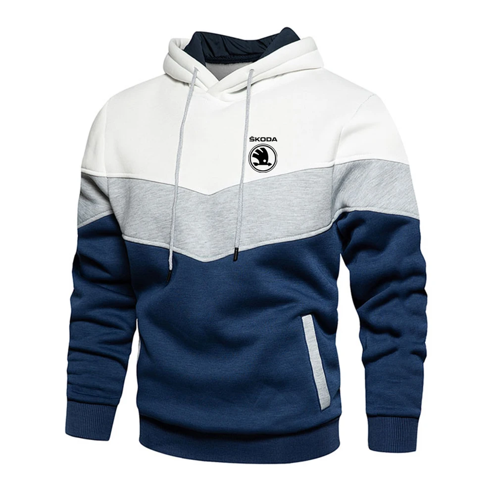 Sudadera con capucha para hombre, suéter informal con Logo de coche Skoda, estampado Harajuku, costuras de tres colores, Tops de primavera y otoño, novedad de 2023