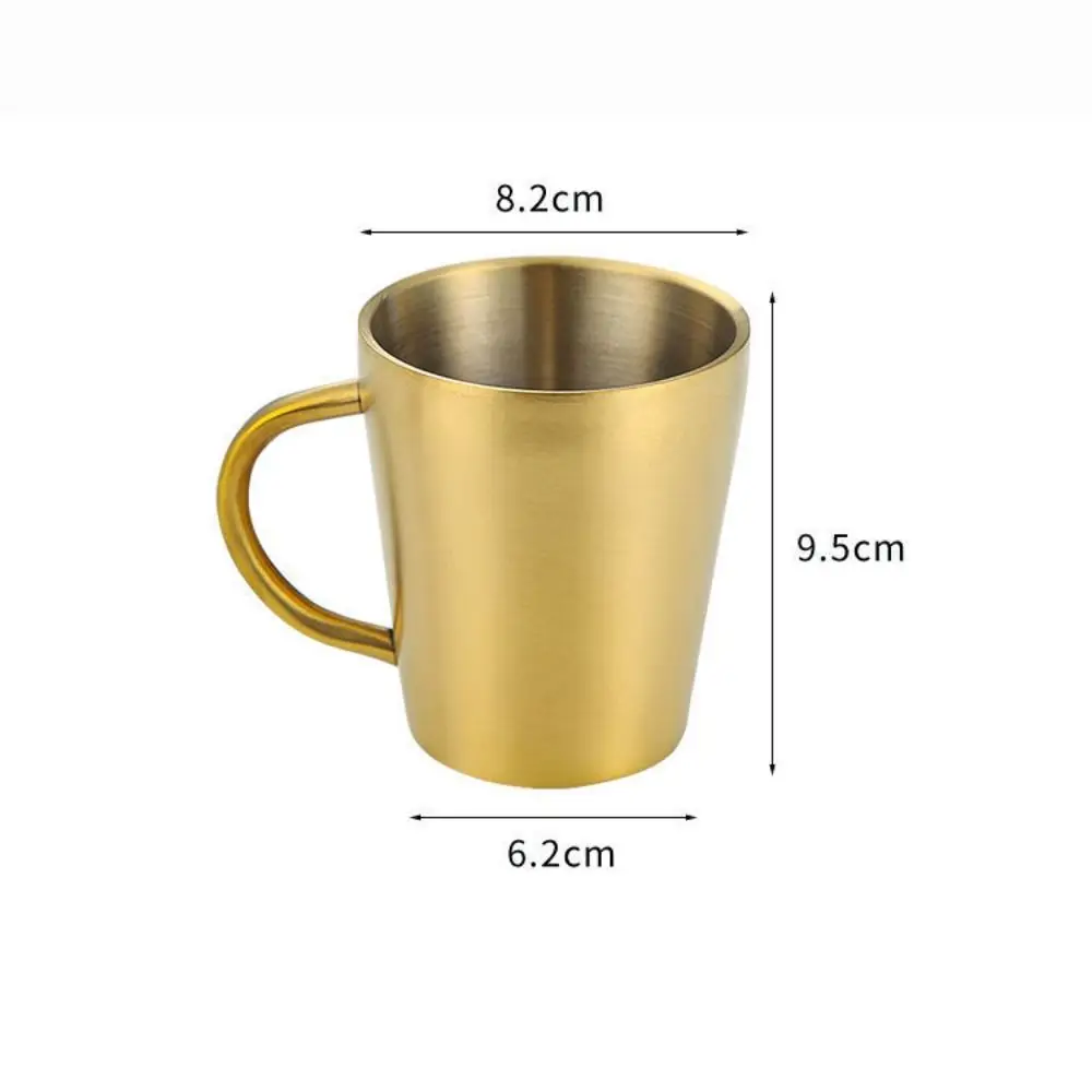 300ml Double-Layer Water Cup Home Dining Drinkware Mugs 304 Stainless Steel Beer Cup Gold Sliver Coffee Mugs With Handle