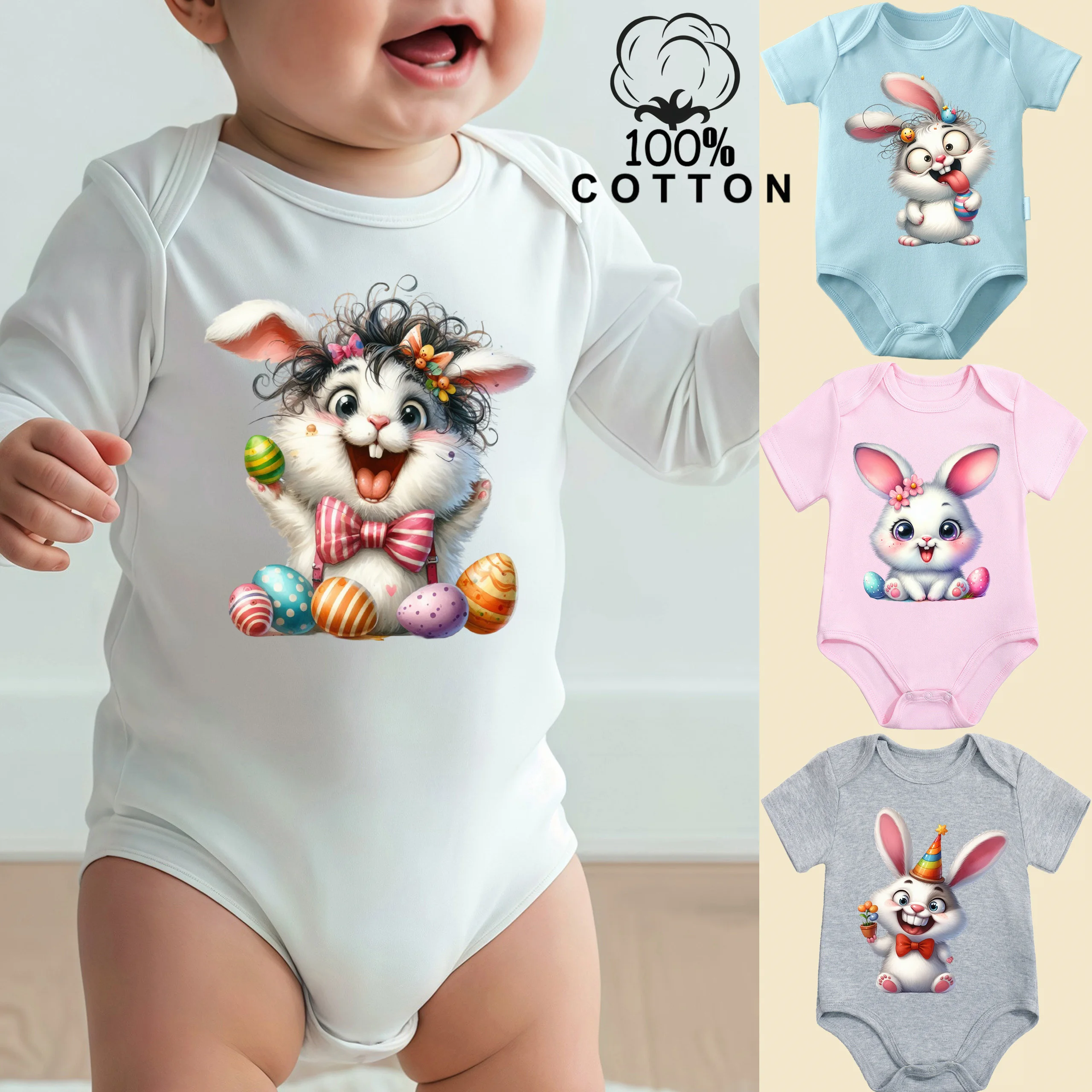 

Боди из чистого хлопка с принтом «Счастливой Пасхи» и крутым изображением кролика, удобный комбинезон для малышей от 0 до 12 месяцев, для новорожденных