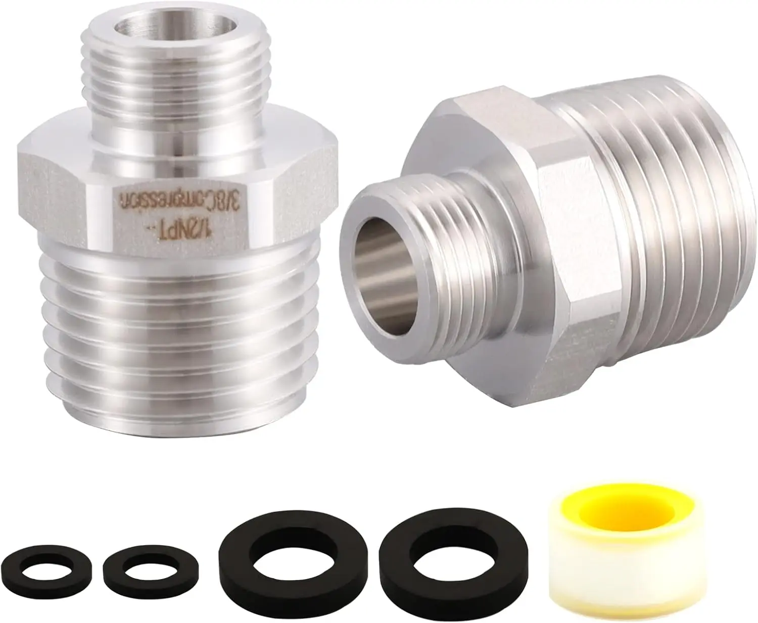 

Stainless Steel 304 RV Faucet Adapter, 1/2" to 3/8" Reducer with Compression Fittings for Water Supply (Set of 2)