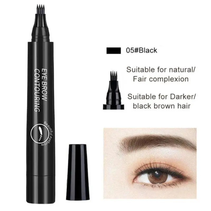 Waterproof 4 Point Liquid Eyebrow Pencil with 3D Long Lasting Eye Brow Brush - Natural Microblade Makeup Tools