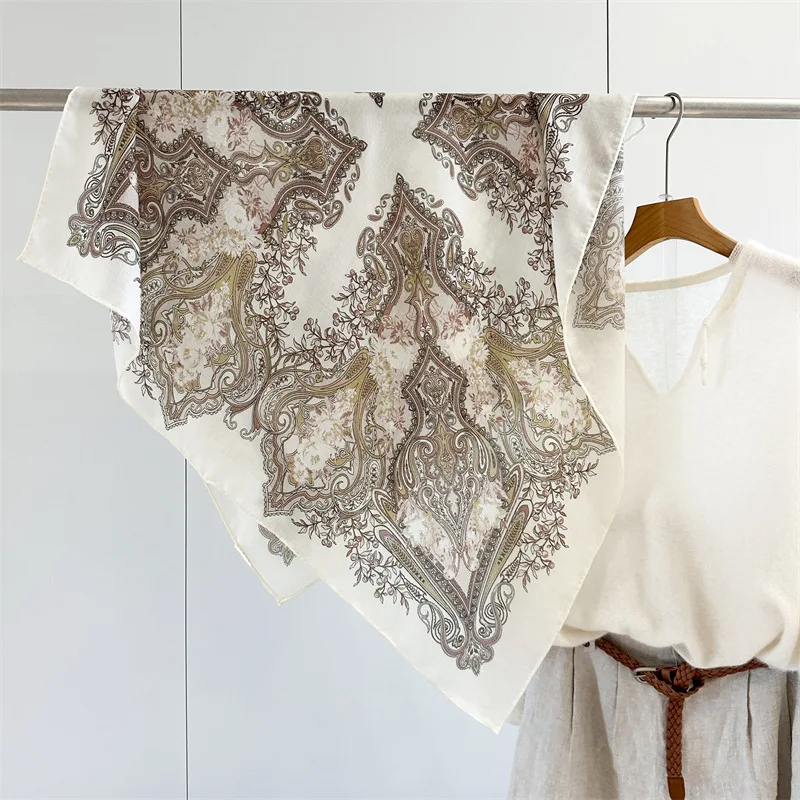 Paisley Print 100% Wool Square Scarf Women 95x95cm Large Shawl Winter Warm Wrap Soft Neck Shoulder Cover Elegant Vintage Fashion