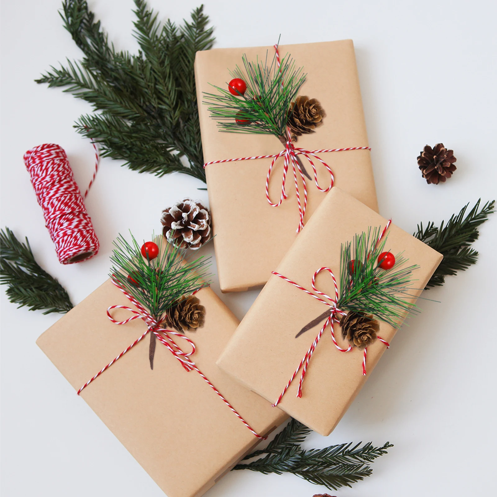 

10Pcs Artificial Christmas Pine Picks Red Berries Pine Cones Xmas Vase Filler Decorations Holiday Table Centerpiece Decor