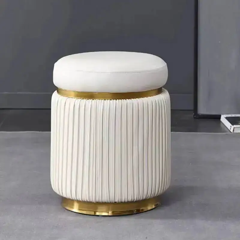 Tabouret de chambre à coucher, tabouret de maquillage léger, petit tabouret de luxe en cuir pour appartement, tabouret à chaussures, pouf ottoman, petits tabourets ronds