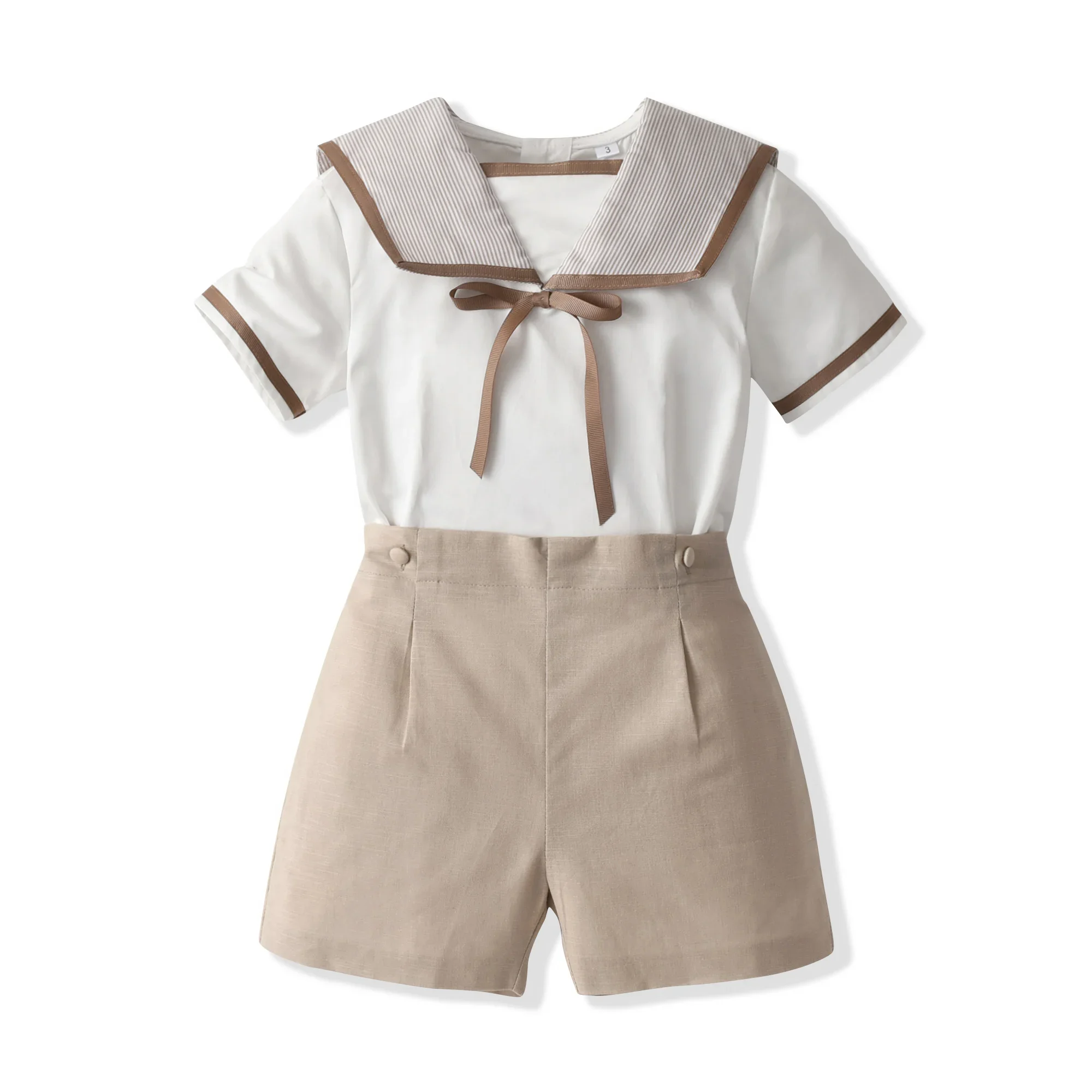 

Summer Newborn Boy Boutique Short Sleeves Set Stripe Mariner Collar Toddler Boys Shirt Two Piece Sets Baby Kids 2pcs Clothing