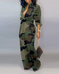 8615Europe and the United States women's hot cardigan hot selling camouflage printed explosive jumpsuit