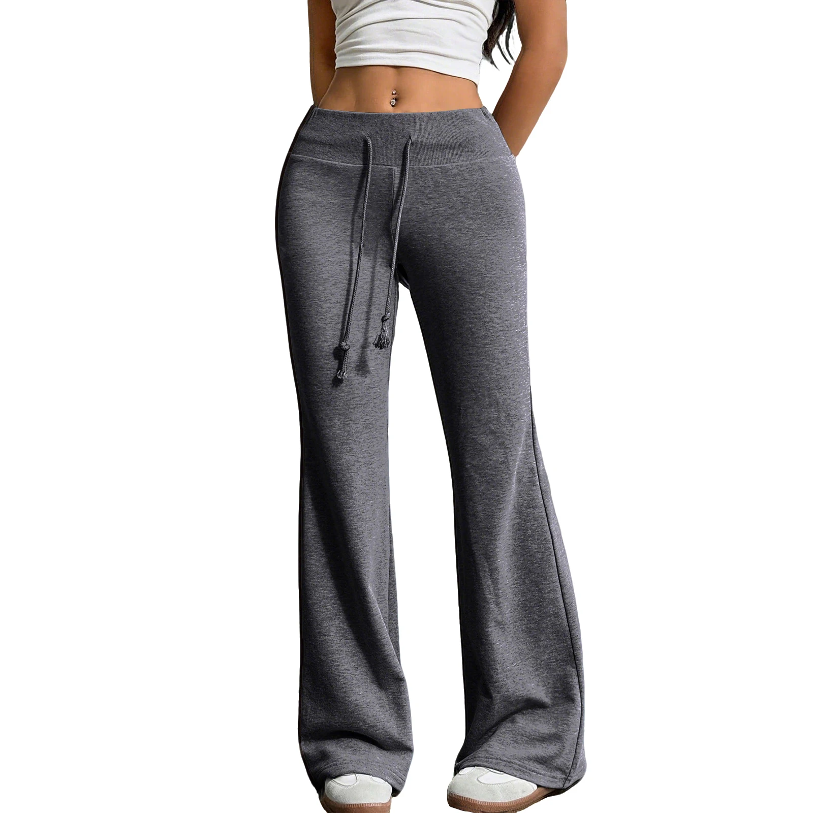 Pantalon évasé taille haute uni pour femmes, pantalon décontracté et confortable à cloche pour un usage quotidien, pantalon évasé serré pour dames