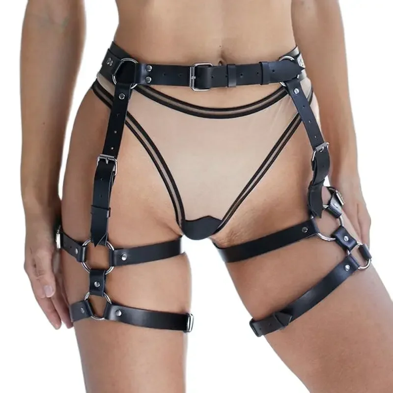 ผู้หญิงเซ็กซี่หนังสายรัดเอว Garter เข็มขัดปรับขาสายรัด Gothic เสื้อผ้า Garter ถุงน่องอุปกรณ์เสริม