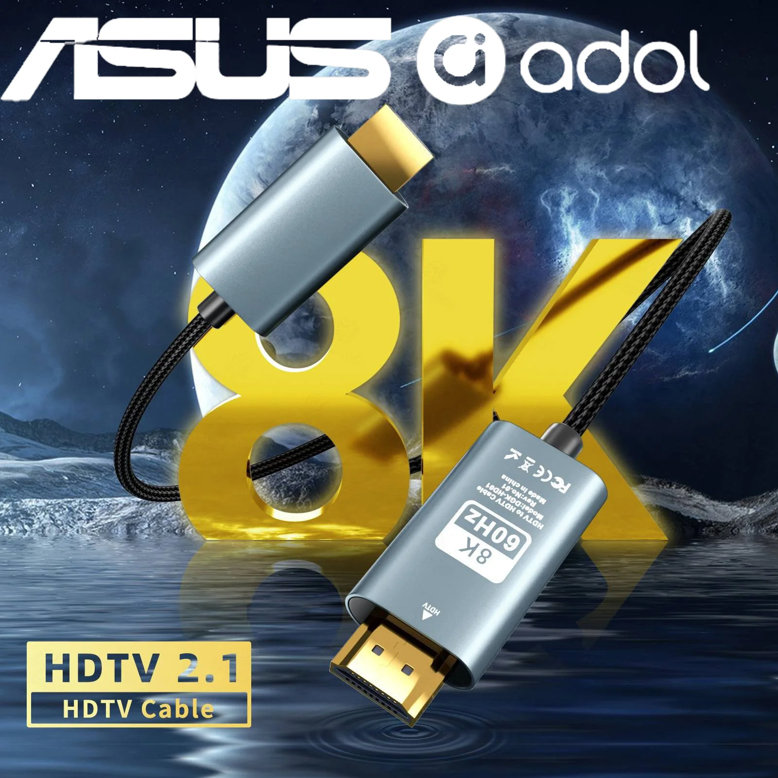 Cable HDMI ASUS 8K 2.1 de Alta Velocidad 48Gbps, Cable Trenzado HDMI - 4K@120Hz 8K@60Hz, DTS:X, HDCP 2.2, HDR 10 para Laptop/PS5 Compatible