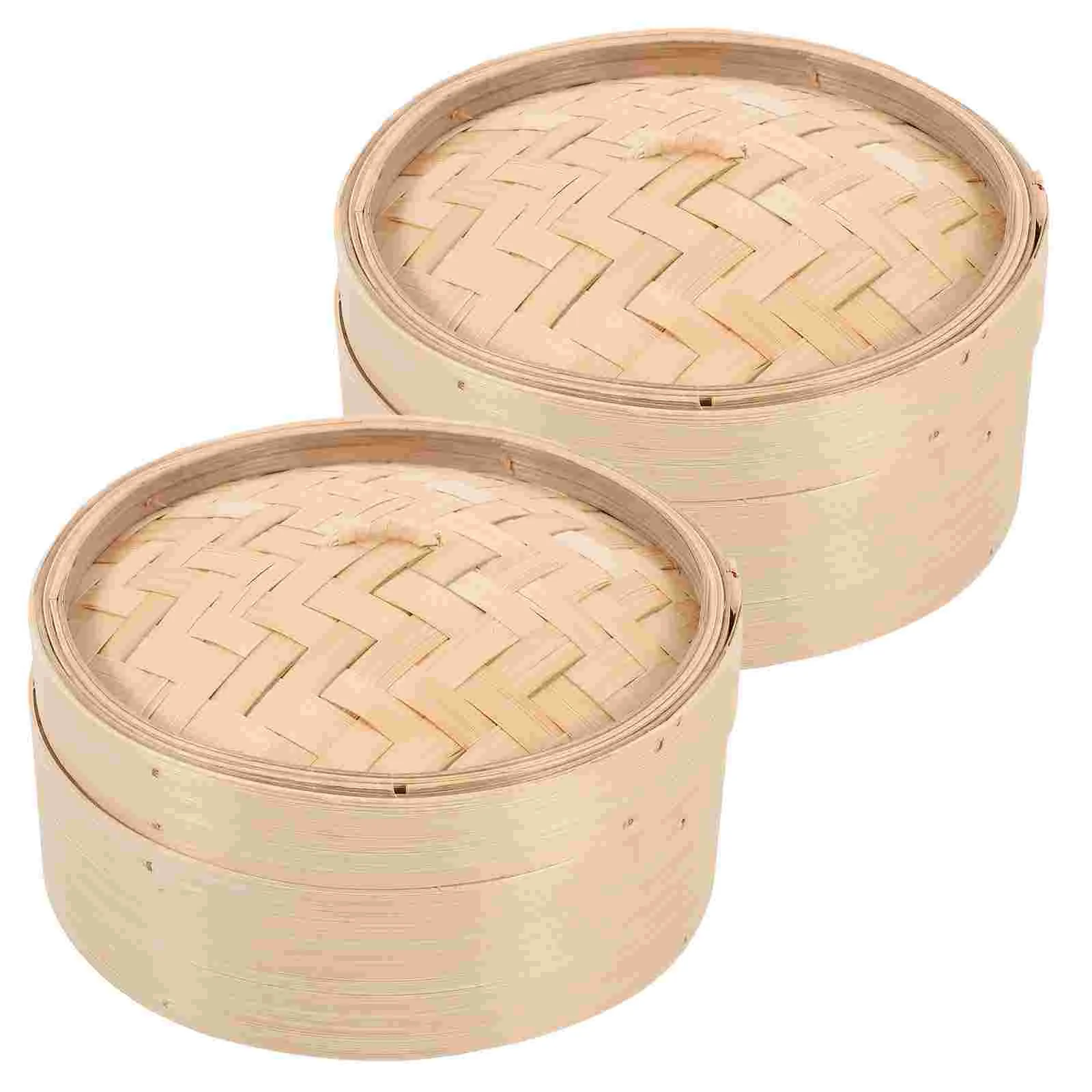 

2 Pcs Chinese Dim Sum Cookers Household Lotus Leaf Rice Steamers Wooden Bamboo Steaming Tray Cooking Tools with Cover 8 Inch