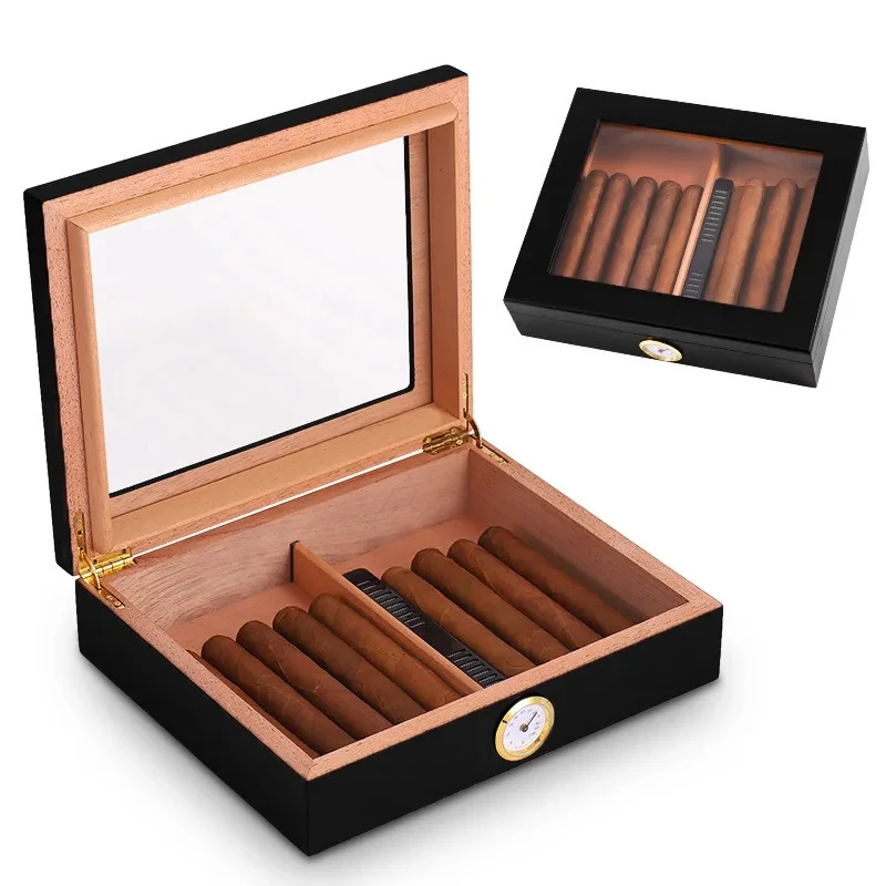 

Portable Travel Humidor Beautiful Cedar Wood Cigar Humidor Large Capacity Humidor Glass Top Cigar Box Cabinet