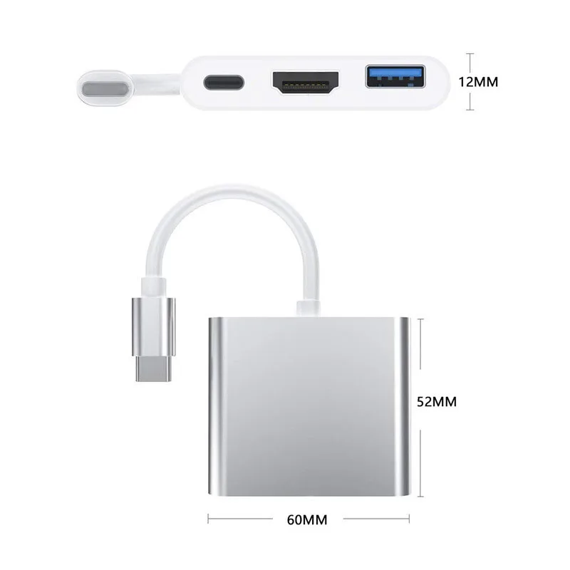 كابل محول من النوع C إلى HDMI متوافق ، مفتاح Thunderbolt 3 ، USB ، محول 3 في 1 ، 4K