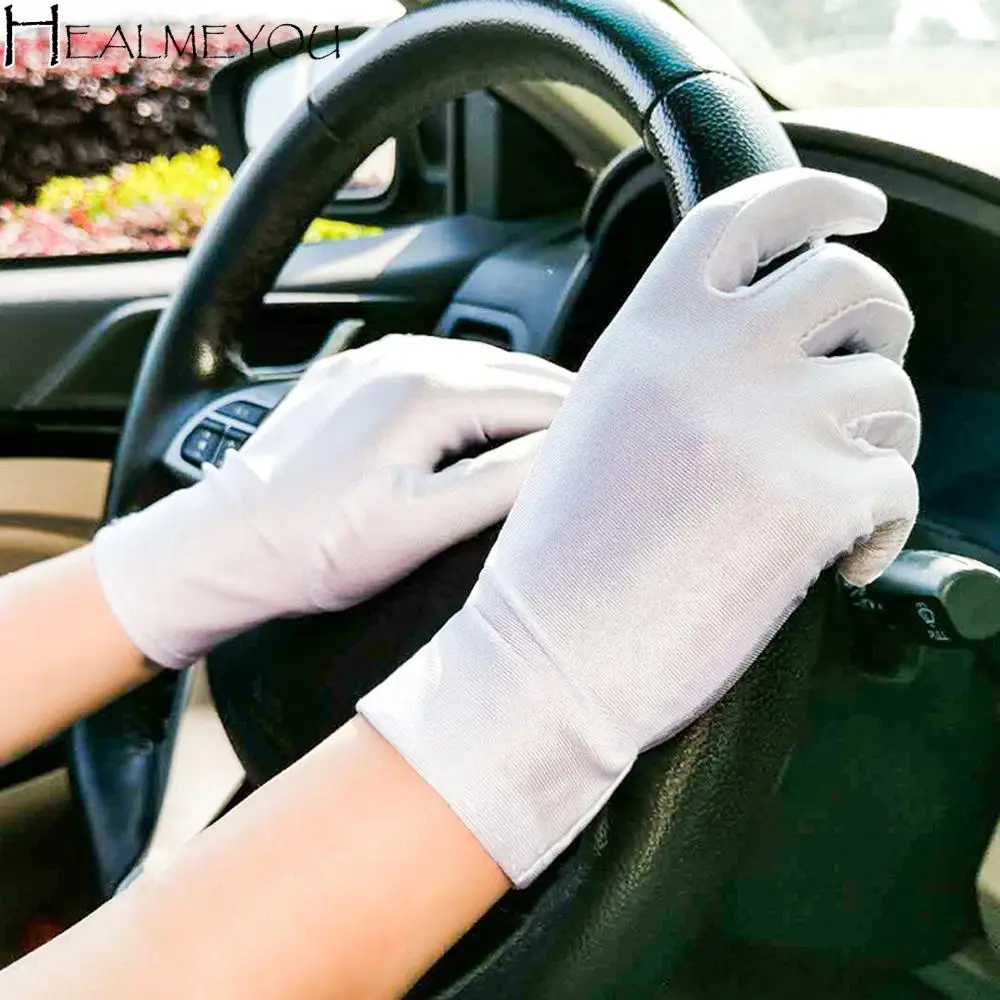 Summer Sunscreen Gloves Ladies Men Black White Ceremonial Dance Gloves Satin Gloves Solid Color Stretch Riding Driving Gloves