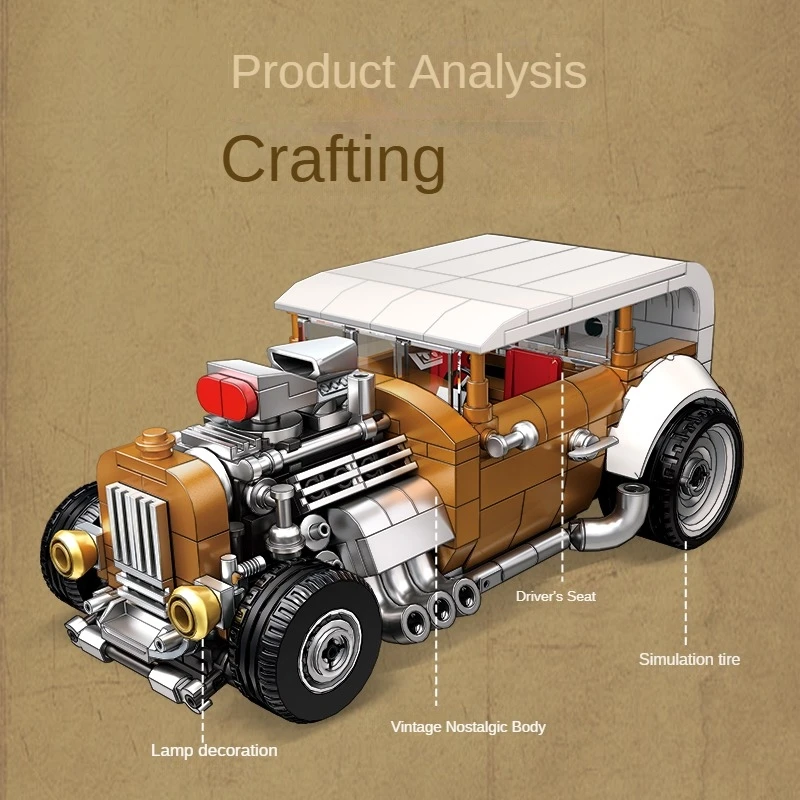 Retro Vintage Auto Baustein-Set, Fahrzeug-Baustein-Modell Ornament, Geeignet zum Verschenken und Sammeln.