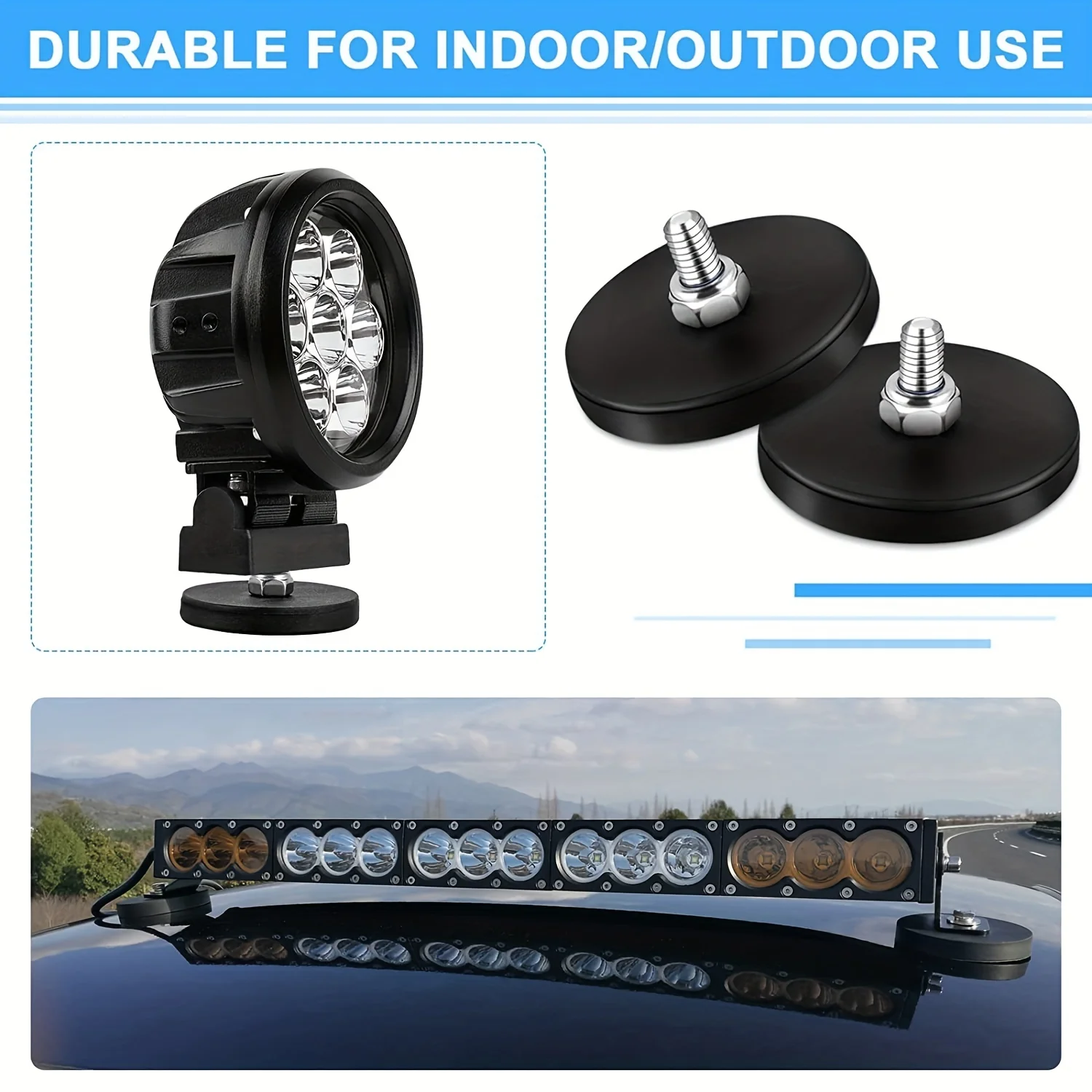 10 ímãs revestidos de borracha, com pinos roscados M6, ímã de montagem forte ímã preto ímã de terras raras, usado para barra de luz