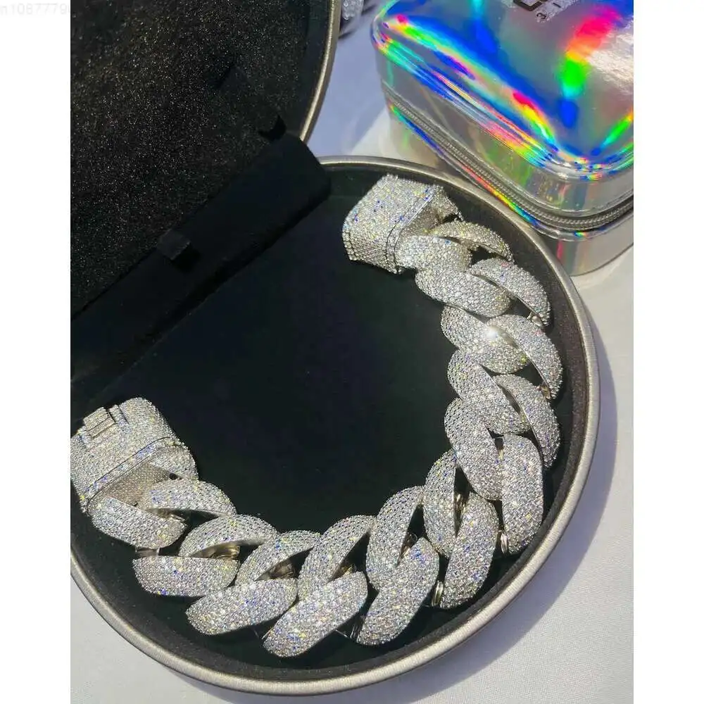 

Custom Heavy Vvs Moissanite Diamond Thick Cuban Link Chain Iced Out Hip Hop Rapper 925 Silver Necklace Bracelet Men