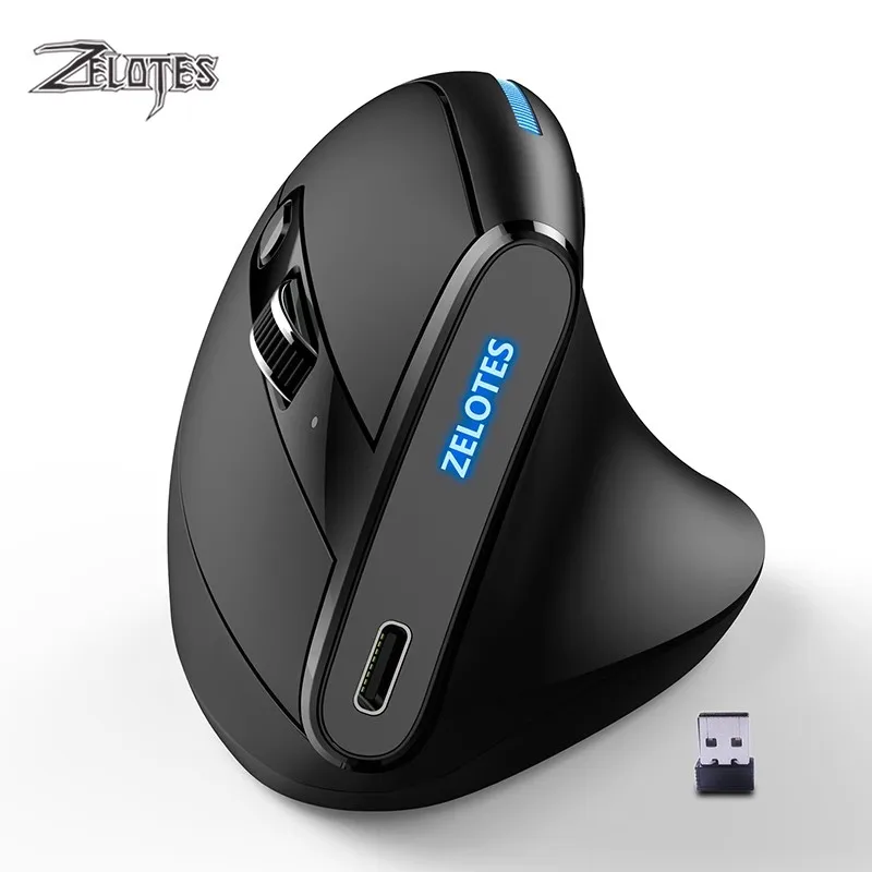 ZELOTES F36A Vertical Hand-held Wireless Mouse Ergonomics 600mAh Long Battery Life Rechargeable Mouse PC Gamer Designer Custom