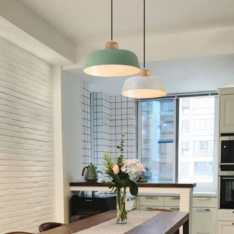 مصباح معلق LED بـ 6 ألوان 30 سم، مصباح معلق من الألومنيوم بسيط مع سقف خشبي، إضاءة على الطراز الشمالي للمنزل والمقهى