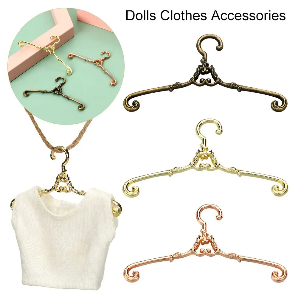 5pcs Retro Toy Gift Bedroom Wardrobe Decor Dolls Clothes Accessories 4/6.5cm Alloy Hangers Dollhouse Furniture For Ob11 Doll