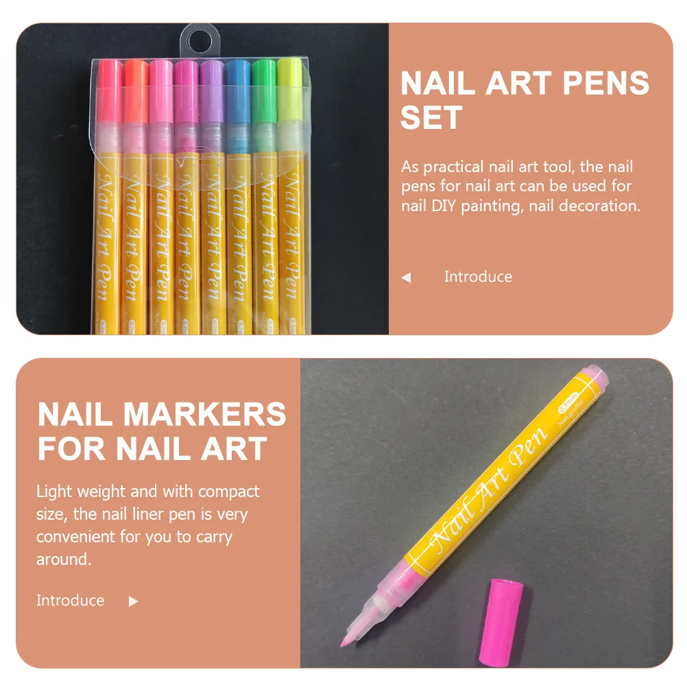 مجموعة أقلام أظافر مكونة من 8 قطع، أقلام رسم جرافيتي لمستلزمات مانيكير احترافية، قلم تحديد للأظافر على الجدران #2