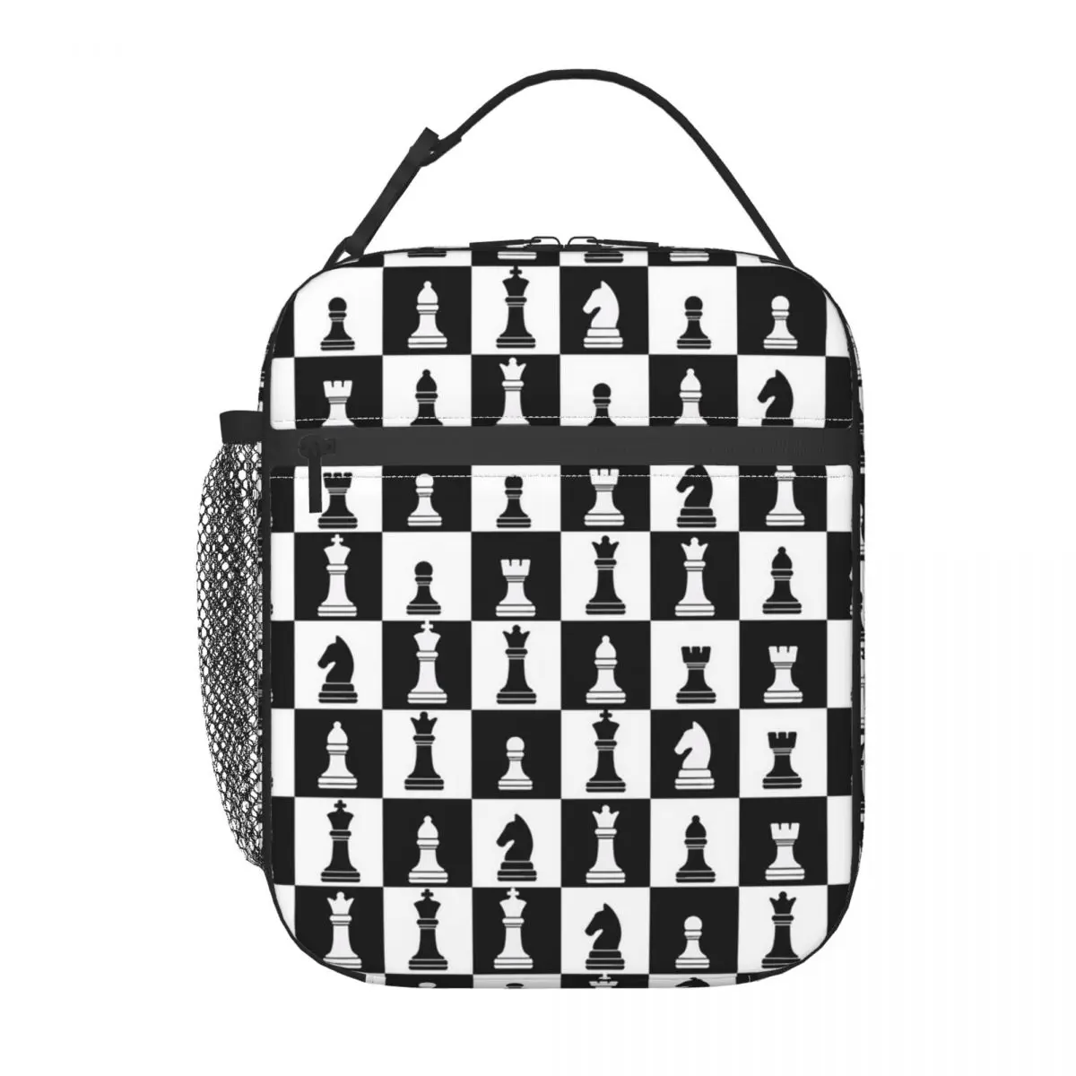 Black And White Chess Board Pattern Insulated Lunch Bag for Women Children Portable Food Boxes Thermal Lunch Box Tote
