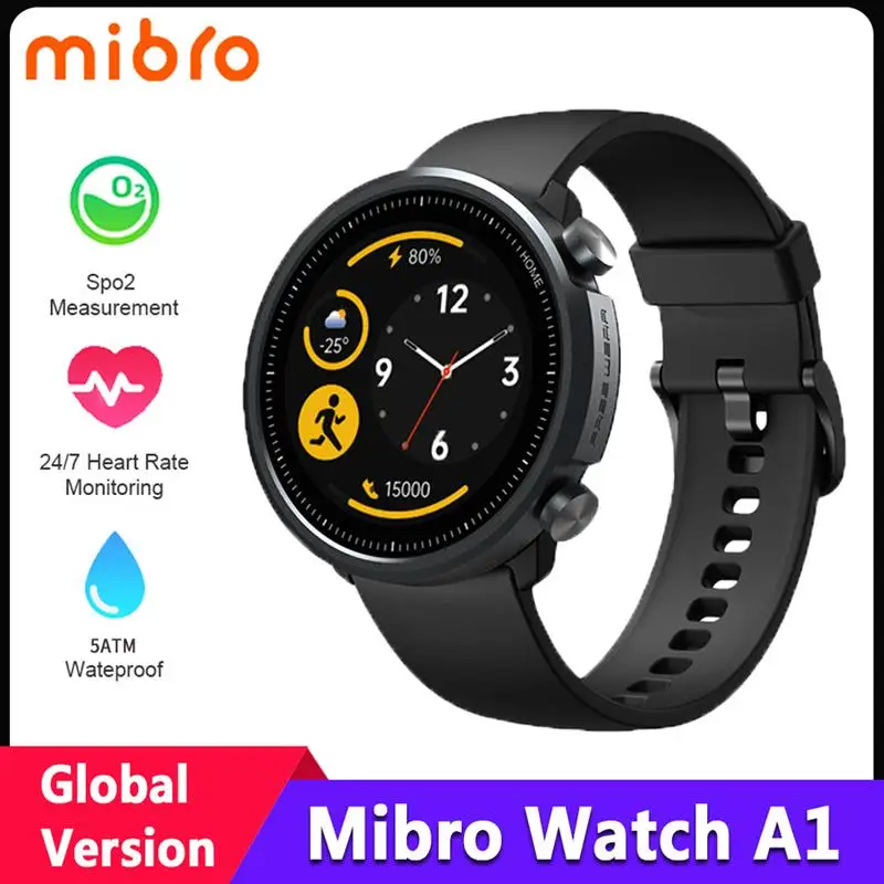 New Mibro A1 Global Version Smart Watch 5ATM Waterproof Heart Rate SpO2 Monitor Fitness Tracker 20 Sports Modes Bluetooth