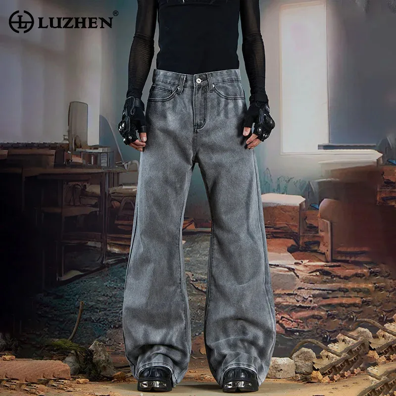 

LUZHEN Original Vintage Stylish Solid Color Washed Straight Denim Pants Men's 2025 New High Quality Street Casual Jeans JY4223