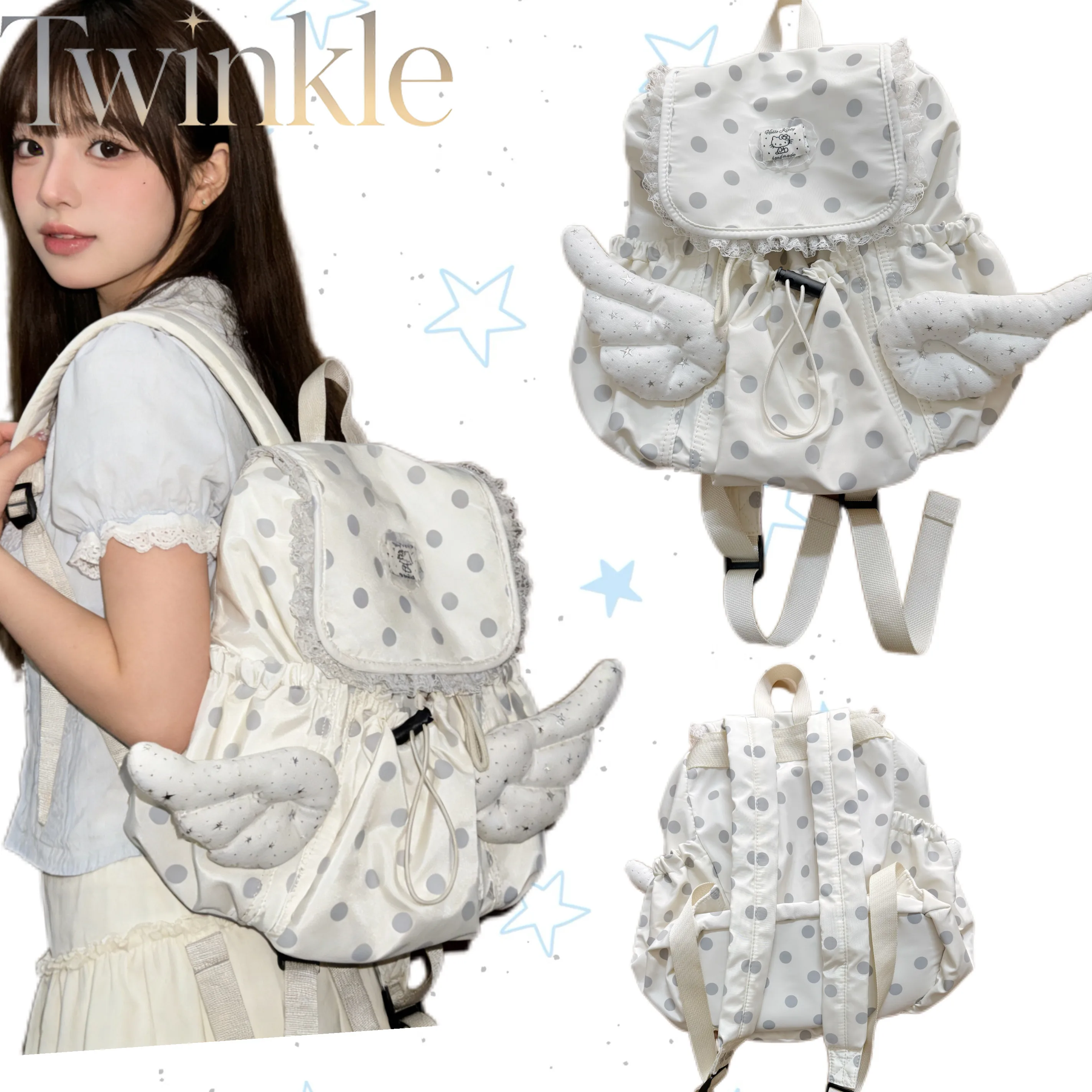 Cute Polka Dot Ballet Backpack Korean Style Sweet Girls School Bag Travel Daypack Women Commuter Casual Student Bookbag
