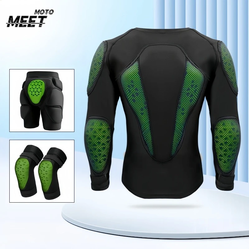 Adult Motorcycle Armor Jacket Shorts, Chest Shoulder Elbow Knee Pads, Ski Snowboard Protective Gear for Motocross Racing