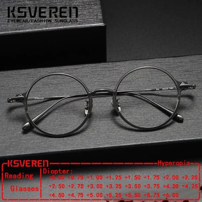 ファッション高級リーディンググラス　新作ヴィンテージラウンド純チタン製アイウェア　快適な処方箋対応メガネフレーム（男性用）