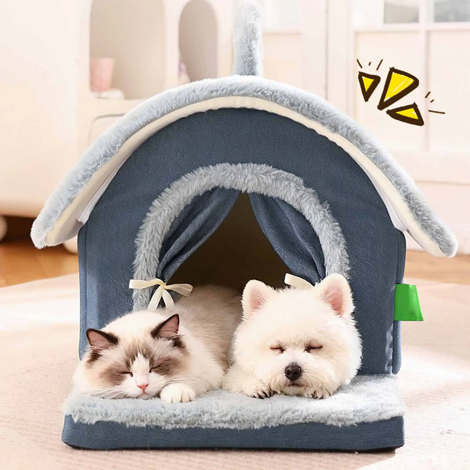 

Мягкая плюшевая кровать-пещера для кошек, укрытие для домашних животных, закрытая палатка, противоскользящий теплый дом для котят, сна в помещении