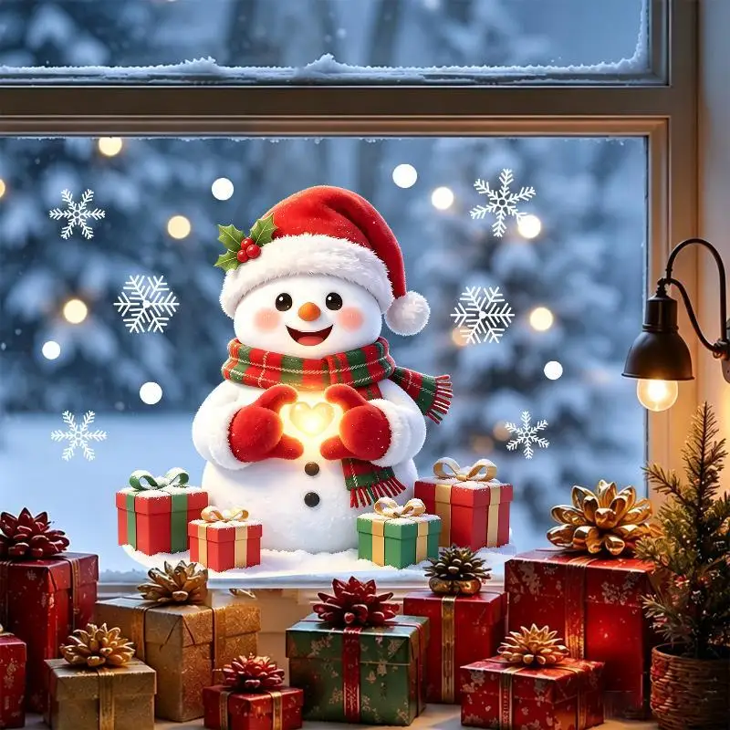 Christmas Love Heart Snowman Window Sticker Warm Winter Glass Decal For Living Room Decor