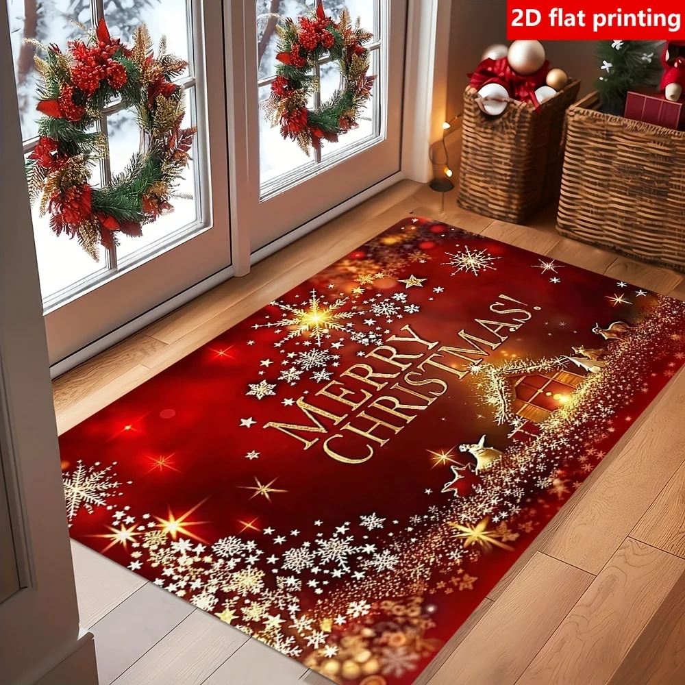 Sparkle Snowflake Welcome Rug Nativity Scene Doormat New Year Winter Area Rug Laundry Room Studio Garage Home Floor Pad