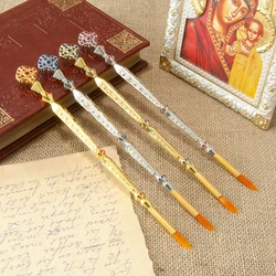 HTISOK Orthodox Holy Brush Father Bishop Baptism Accessory Gold Plated Pen Shape Church Sprinkler for Religious Ritual Prayer