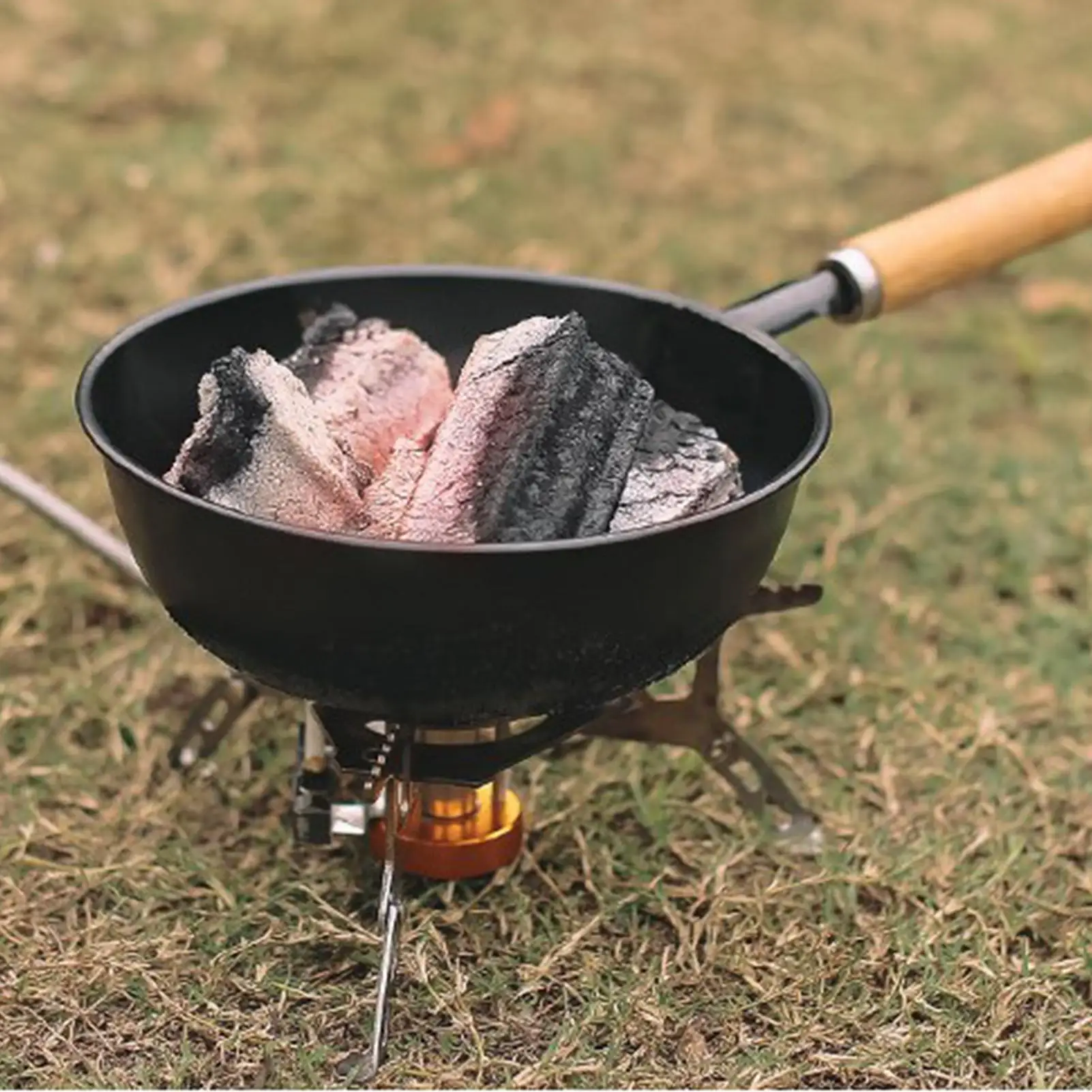 Charcoal Fire Starter Portable Container Iron Easy to Use Tray with Wood Handle Mini Hot Pot for Camping Grilling Travel Garden