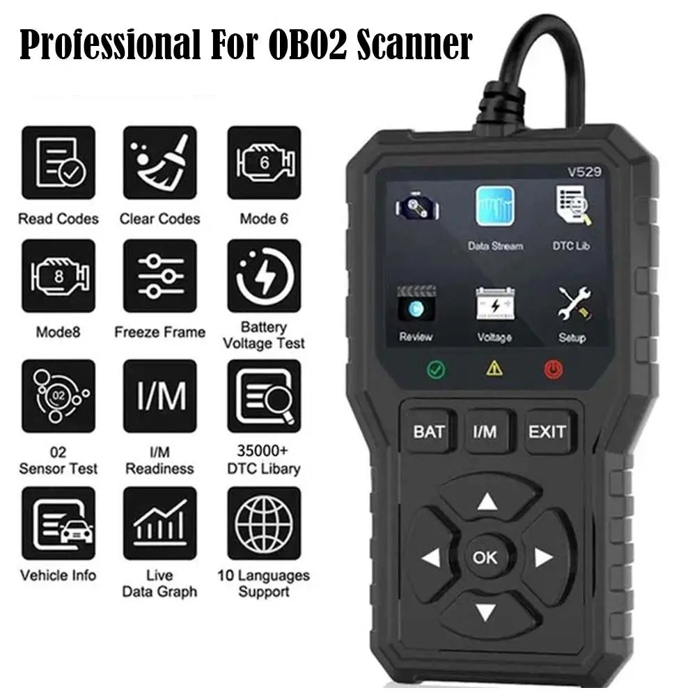 

New 2025 Car OBD2 Scanner Diagnostic Tool Code Reader FOXSUR V529 OBDII Voltage Battery Full Data Diagnostic Time Test Real C1T1