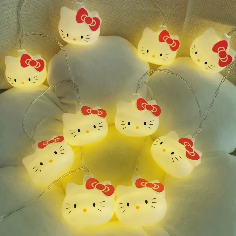 Hello Kitty Kawaii taśma LED Sanrio atmosfera pokoju lampa dekoracyjna migające światło wtyczka USB świąteczna dekoracja lampka nocna