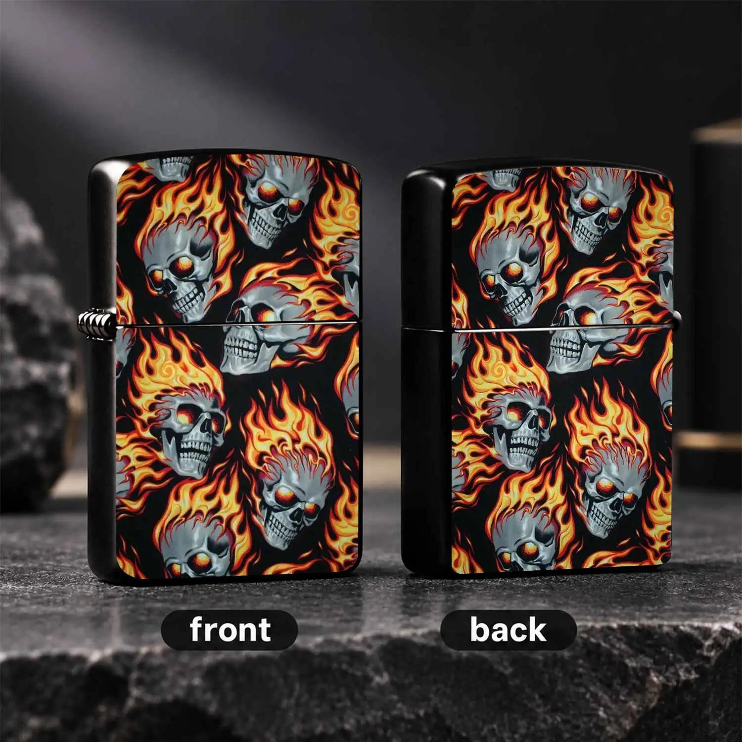 Trendy Cool Flaming Skull Themed Portable Lighter Gear, Stylish Creative Pattern Daily Carry Item, Suitable For All Scenarios Daily Use, Gifting And Collection, Edgy Style Trendy Practical Accessory, Dark Aesthetic Exclusive Portable Supply