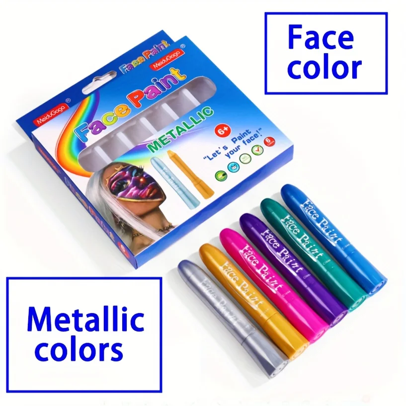 6-color metallic face painting, human body painting, festival events, face painting, crayons, easy to carry and clean