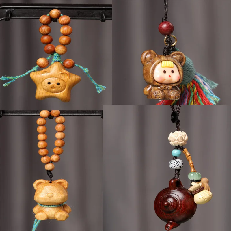 

Cute Cartoon Sandalwood Mobile Phone Chain Duomei Pendant Bear Persimmon Ruyi Bell Key Chain Accessories Wholesale