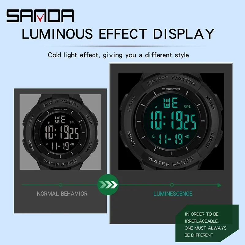 Reloj deportivo SANDA, Reloj cronógrafo multifuncional de marca de lujo, Reloj Digital LED HD resistente al agua hasta 50M, Reloj luminoso para Mujer 6006