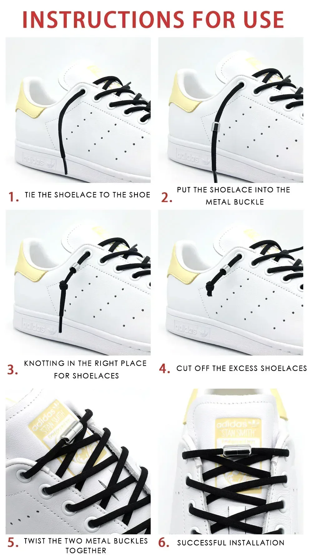 Elastic No Tie Shoelaces Semicircle Shoe Laces for Kids and Adult Sneakers Shoelace Quick Lazy Metal Lock Laces Shoe Strings image 2