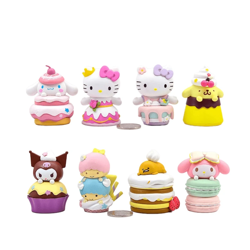 

8pcs/6cm Sanlio Dessert Party Macaron Melody Kuromi Cake Car Decoration Doll Figure Model Toy Birthday Gift