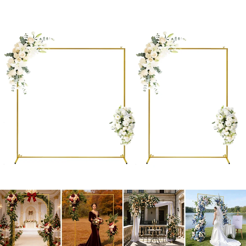 

Gold Metal Wedding Arch Stand Square Backdrop Frame for Balloon Flower DIY Garden Birthday Party Baby Shower Ceremony Decoration