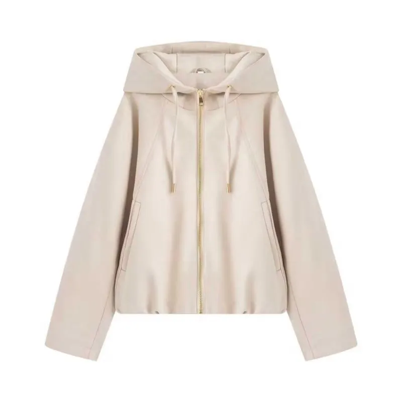 

NERHEFZ женская куртка с капюшоном и шнурком, осенняя мода, искусственная замша, с длинным рукавом, карманом на молнии, женские пальто, женские шикарные топы