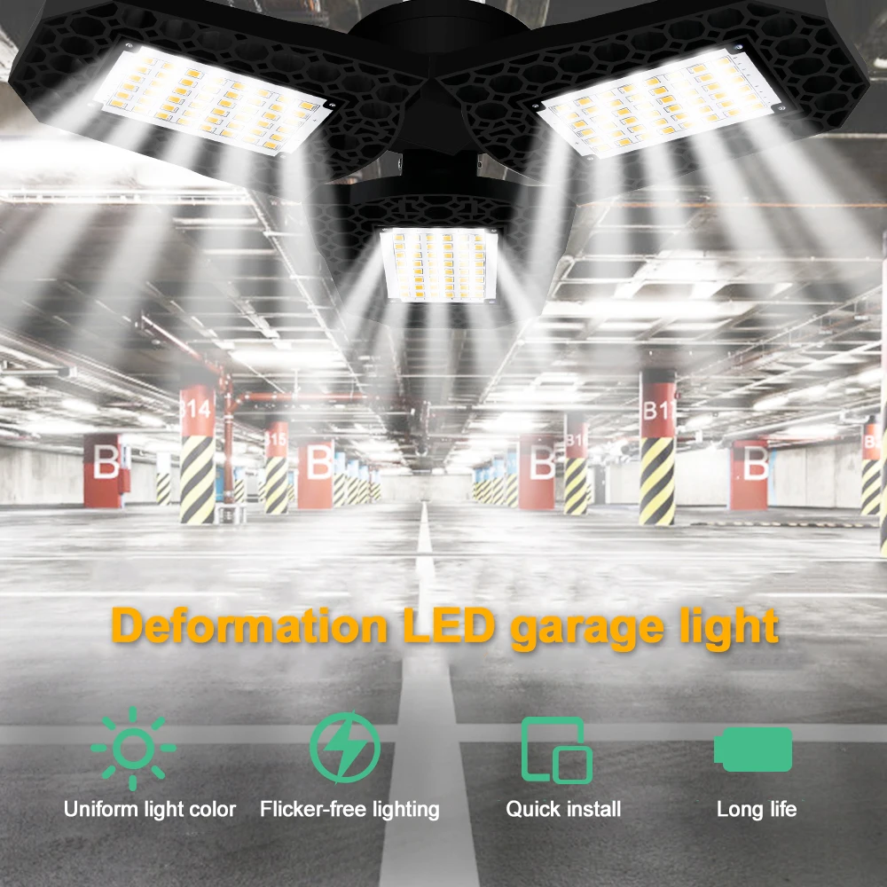 Imagem -05 - Luz de Teto Led Ajustável para Garagem Lâmpada Deformável Garagem Luz Armazém Emergência Mais Novo Painéis 40 w 60 w 80w 3000k 6000k