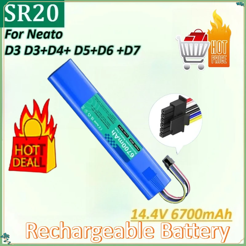 

SR20 14.4V 6700mAh Li-ion High-Capacity Rechargeable Battery for Neato Robot Vacuum Cleaner D3 D3+ D5+D6 +D4+D7 Batteries