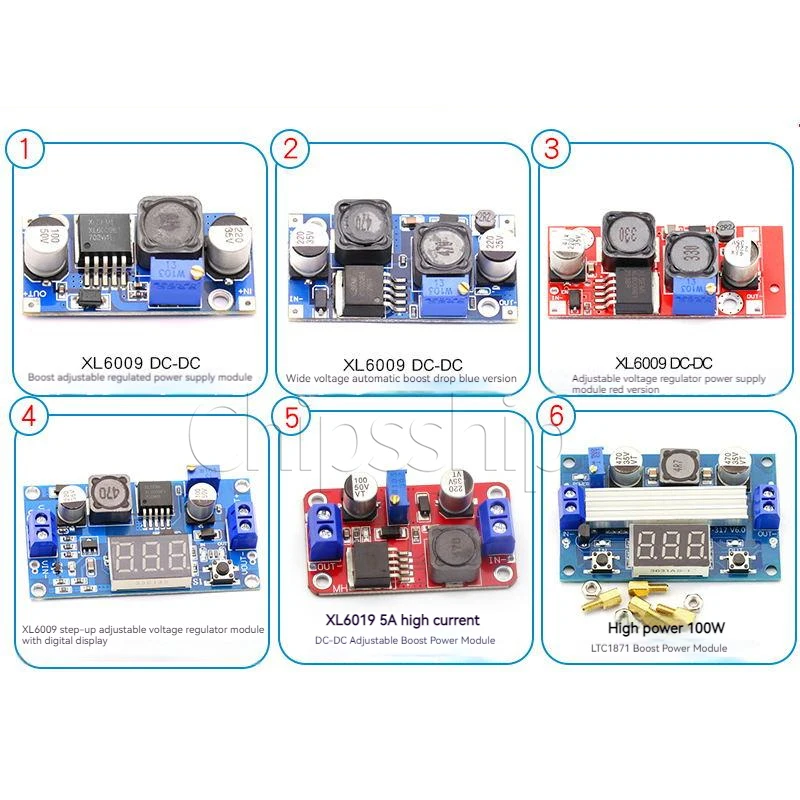 

XL6009 DC-DC Boost Adjustable voltage regulator Power module board Output 4A current Wide voltage 5V 12v up to 24V